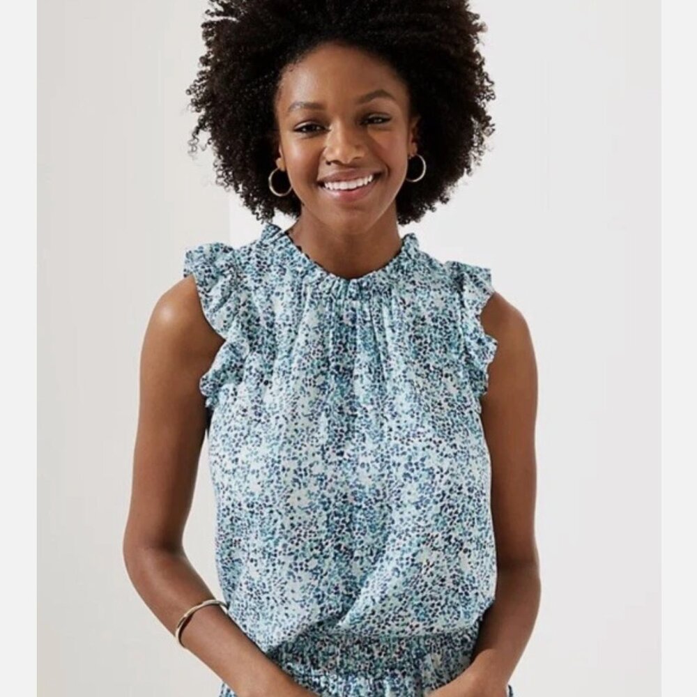 LOFT Shimmer Floral Ruffle Shell